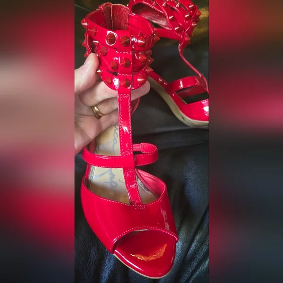 Jessica Simpson red studded patent leather Heels sz6.5M 36.5 - Picture 7 of 8